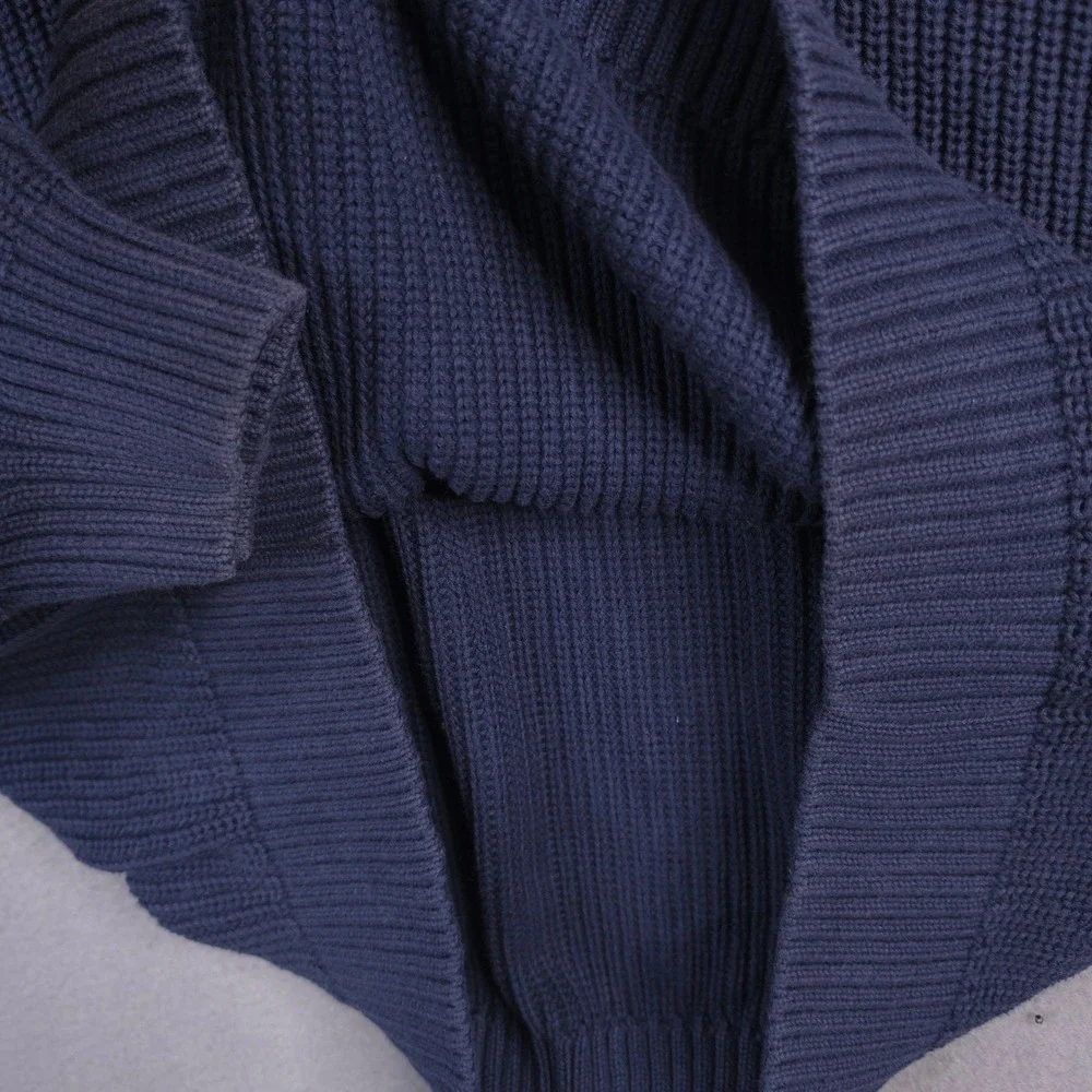 LL Bean XXL Tall Blue Cotton Shawl Neck Pullover Sweater Rib Knit Elbow Patches